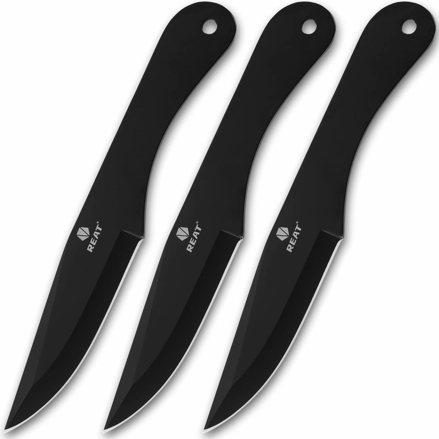 REAT Throwing Knives - 3 Piece10" 440 Stainless Steel with Black Coating Includes Sheath for Safe Storage - Ideal for Men Competition Training and Recreation
