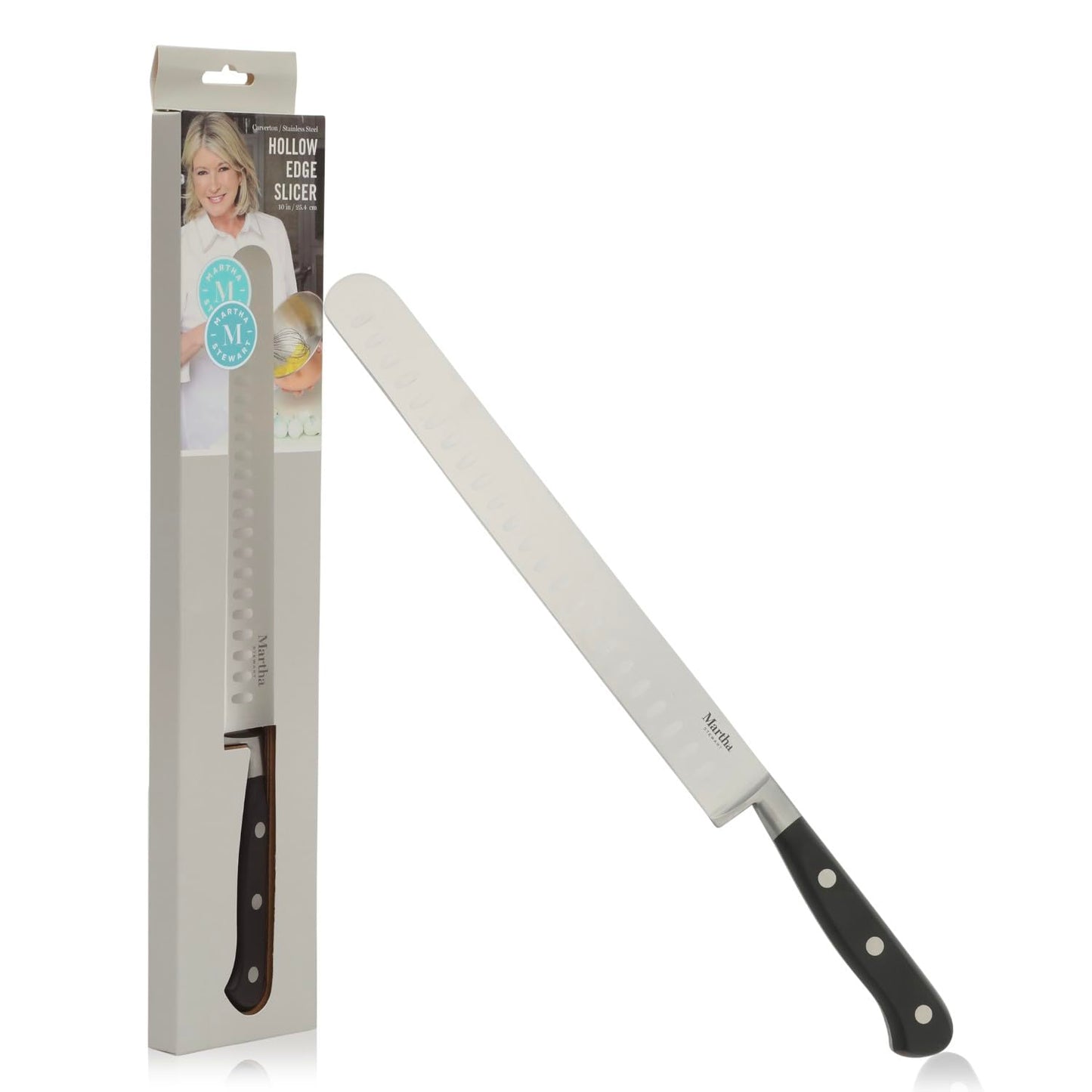 Martha Stewart Carverton 10" Hollow Edge Slicer Knife High Carbon Stainless Steel Kitchen Knives w/Black Triple Riveted Handle