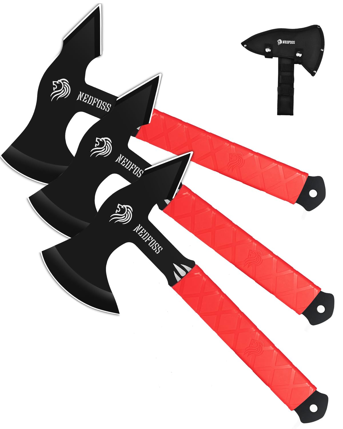 NedFoss Throwing Knives Throwing Axes Throwing Products Pack of 6 11.7" Full Tang Axe Throwing Set with TPR Rubber Throwing Game of Fixed Blade Knife with Nylon Sheath for Recreation