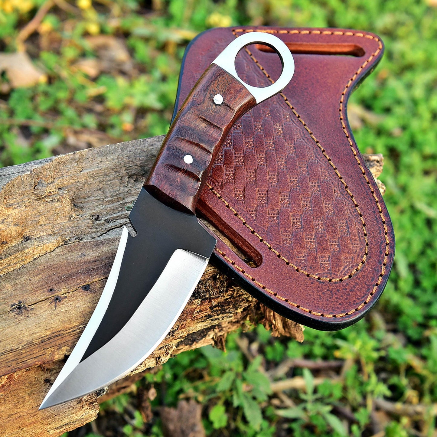 TAC Knives - Bushcraft Survival Knife 1095 Steel Fixed Blade outdoor Knife- Pakka Wood Handle - Pancake Leather Sheath - Traditional Field Knife for Camping Knife Fishing Hunting Knife Men & Women - EDC Knife to Carry on Belt (wood)