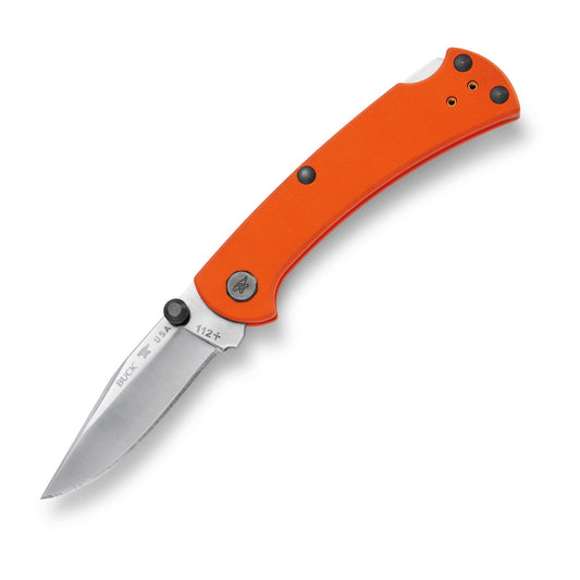 Buck Knives 110 Slim Pro TRX Lock-back Pocket Knife with G10 Handle Thumb Studs and Removable/Reversible Deep Carry Pocket Clip 3-3/4" S30V Blade (Orange)