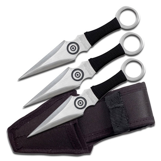 Perfect Point PP-028-3BK Throwing Knife Set with Three Knives Silver Blades Black Cord-Wrapped Handles 6-1/2-Inch Overall
