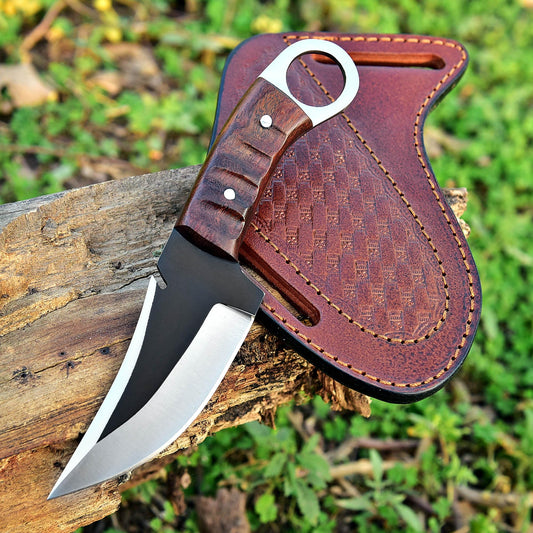 TAC Knives - Bushcraft Survival Knife 1095 Steel Fixed Blade outdoor Knife- Pakka Wood Handle - Pancake Leather Sheath - Traditional Field Knife for Camping Knife Fishing Hunting Knife Men & Women - EDC Knife to Carry on Belt (wood)
