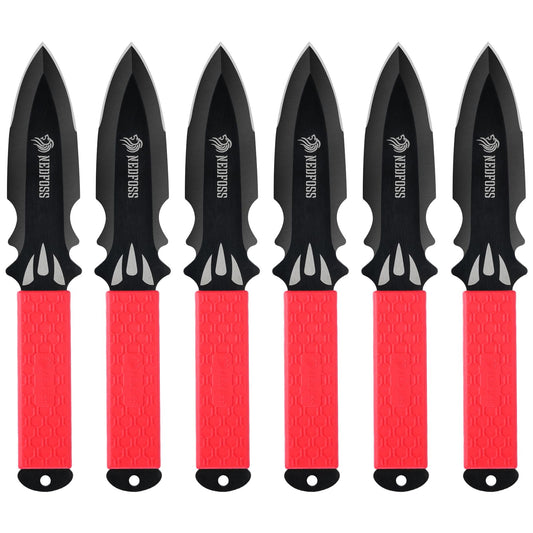 NedFoss BRAMBLE Throwing Knives 6Pack 10" Full Tang Design 0.2" Thick Blade Inovative TPR Rubber Wrapped Handle Throwing Knife Set with All-in-one Sheath for for Beginner or Pro