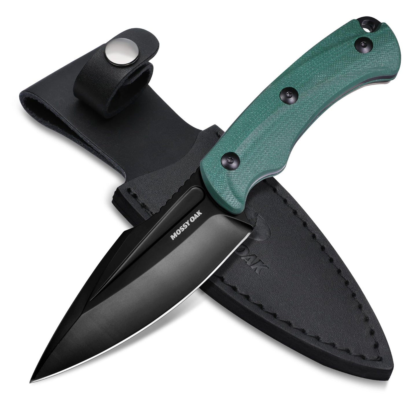 Mossy Oak Survival Hunting Knife with Sheath 8.5-inch Full-tang Fixed Blade Knife Outdoor Knives for Survival Camping Hiking (G10 Handle-Green)