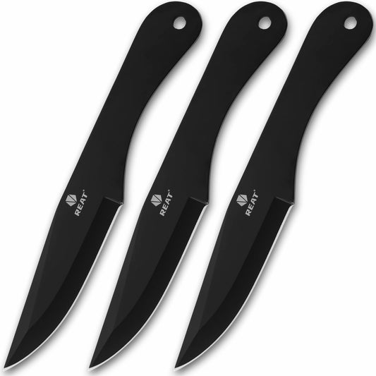 REAT Throwing Knives - 3 Piece10" 440 Stainless Steel with Black Coating Includes Sheath for Safe Storage - Ideal for Men Competition Training and Recreation