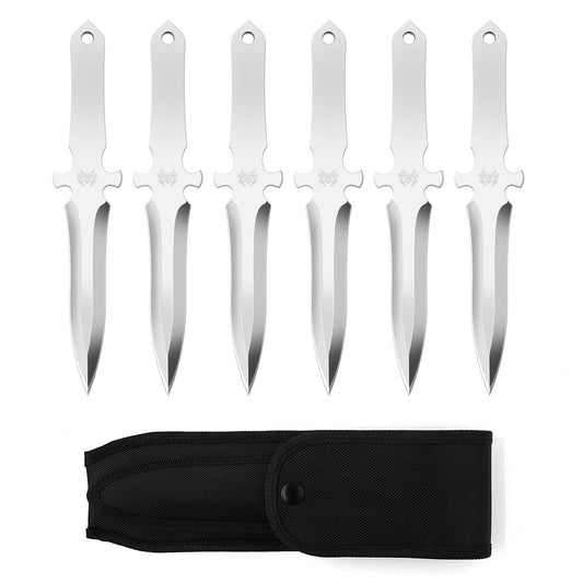 THRWCLUB 6Pack Throwing knives 10.1" Throwing Spikes with 0.236" Thick Full Tang Design Well-Balanced with Nylon Sheaths Perfect for Recreation and Competition