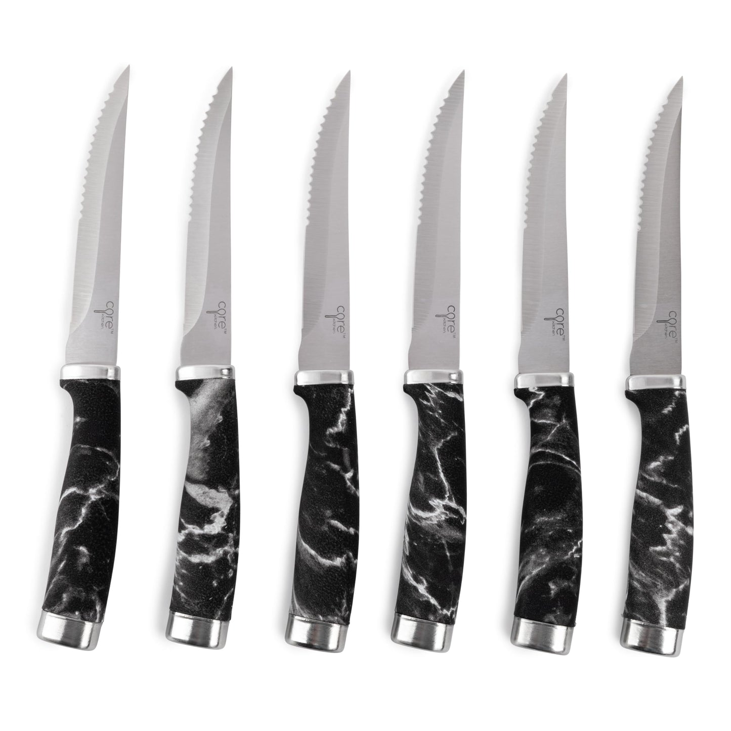 Core Kitchen Set of 6 Essential Grip Steak Knives - Black Marble