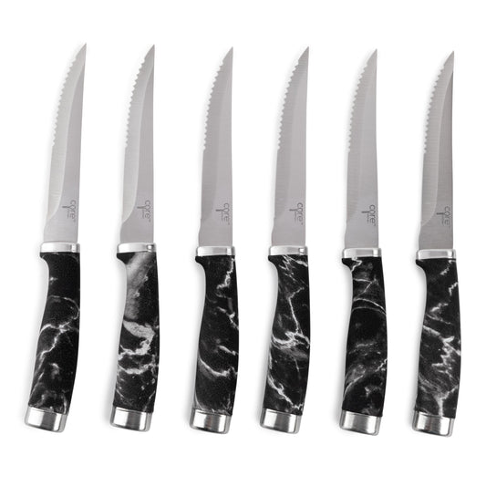 Core Kitchen Set of 6 Essential Grip Steak Knives - Black Marble