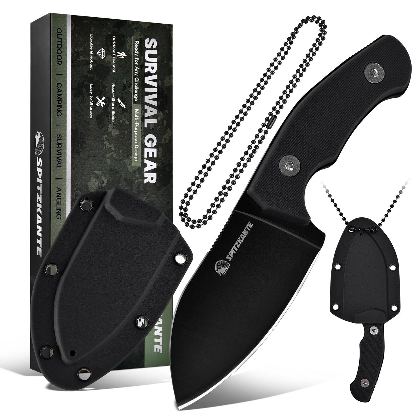 SPITZKANTE P-DA Neck Knife 2.8 Inch Blade 5Cr14Mov Stainless Steel Mini EDC Neck Knife with Sheath Neck Knives for Men Tactical Black