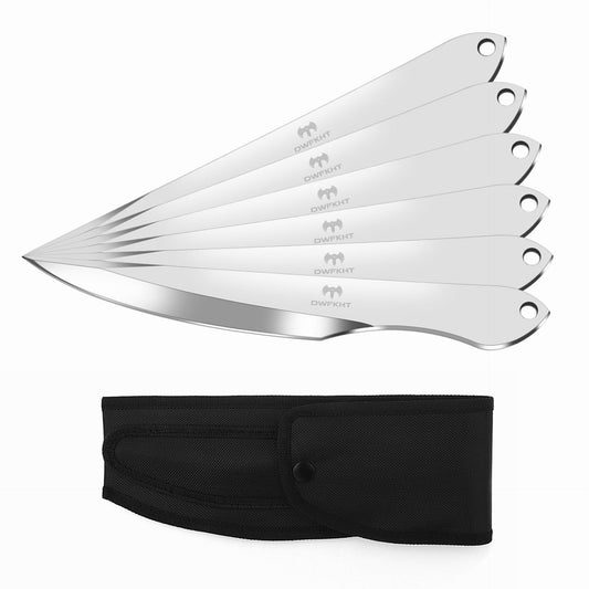DWFKHT 6-Pack Throwing Knives Set 10.1" Full Tang Stainless Steel 0.236" Thick with Protective Nylon Sheaths – Ideal for Recreation & Competition No Spin Throwing