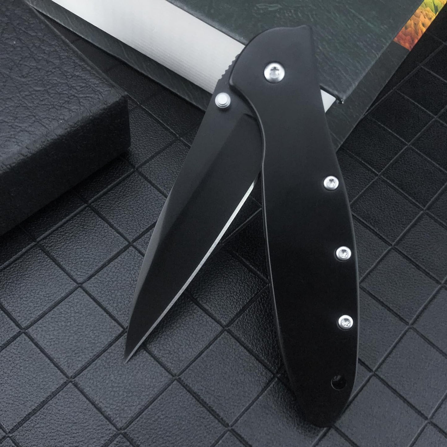 EDC Leek Folding Pocket KnifeAssisted Knife3" 5Cr15 Mov Blade and Stainless Steel Handle with Frame Lock and Pocket ClipSharp Camping Survival Hiking Knives
